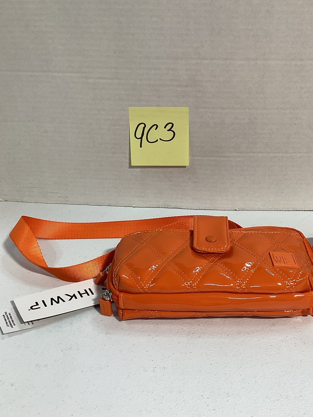 Quilted Patent Crossbody Wristlet in Bright Orange